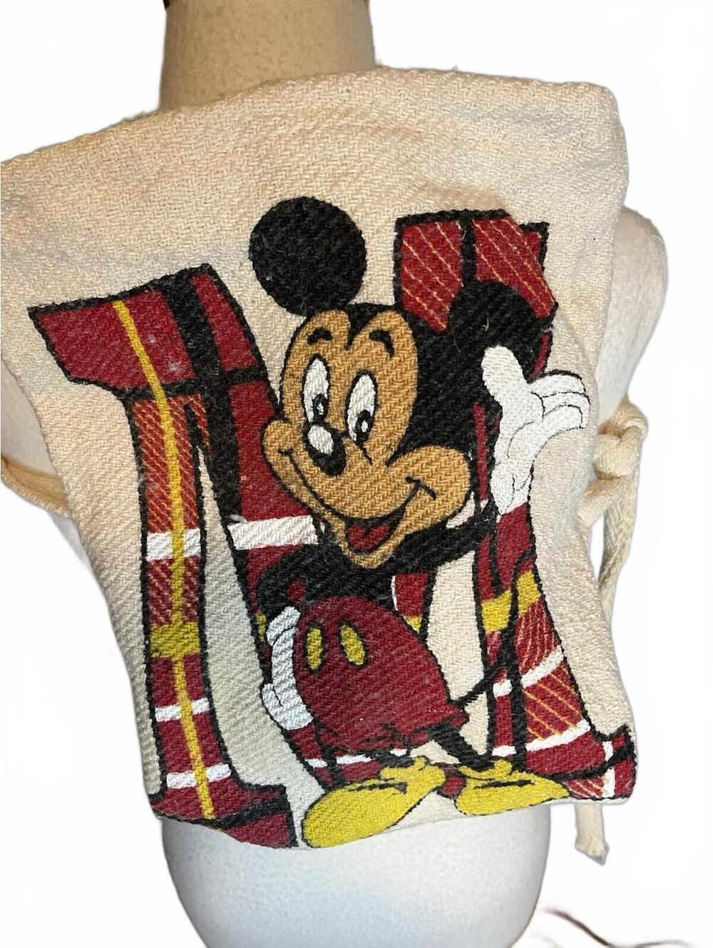 Mazatlan Mexico Mickey Mouse Tie closure/strap Woven Natural Cotton Bag Backpack